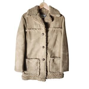 FINGERHUT FASHIONS Vintage Beige Faux Saudi Shearling Retro Coat Jacket SZ 10